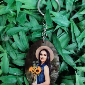 KEYRING PHOTO WOODEN OVAL SINGLE SIDE