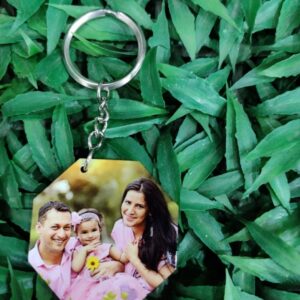 KEYRING PHOTO WOODEN DIAMOND SINGLE SIDE