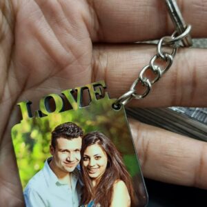 KEYRING PHOTO WOODEN LOVE SINGLE SIDE