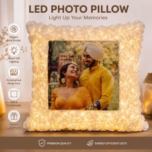PILLOW ROSE LED SQUARE 16INCH