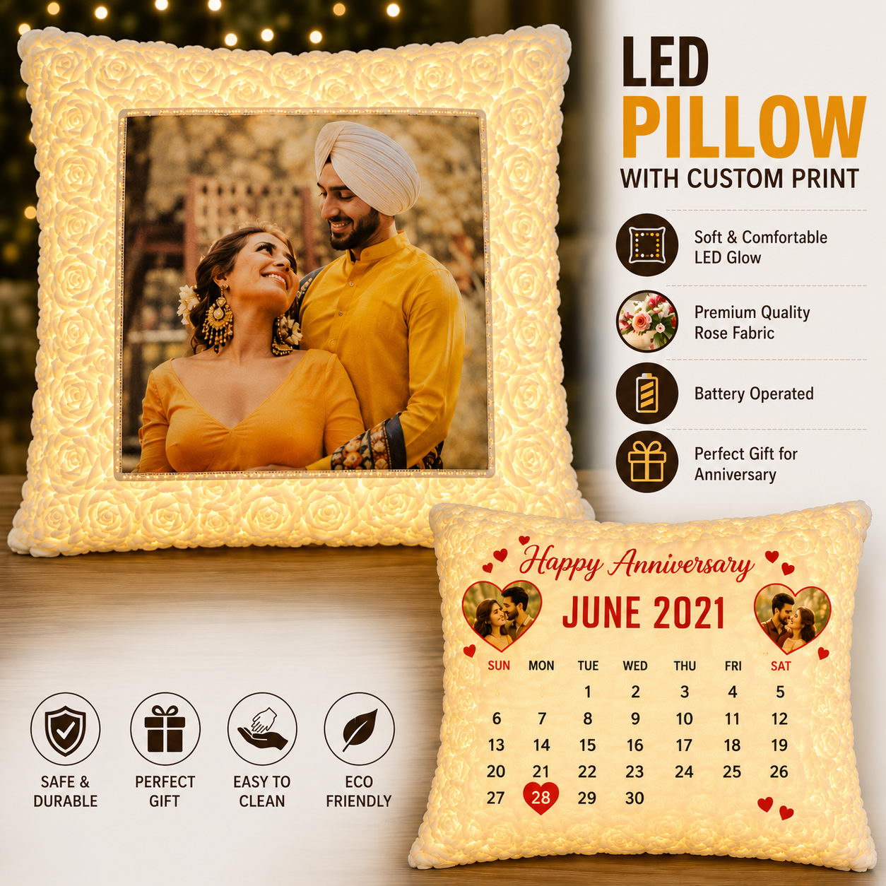 PILLOW ROSE LED SQUARE 16INCH - Image 3