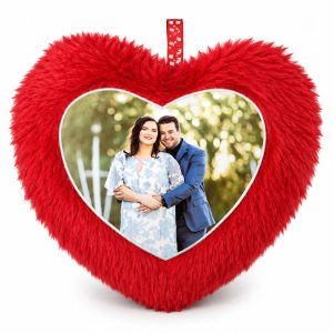 PILLOW FUR HEART RED 16 INCH