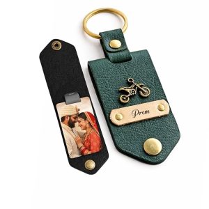 LEATHER PHOTO KEYCHAIN GREEN