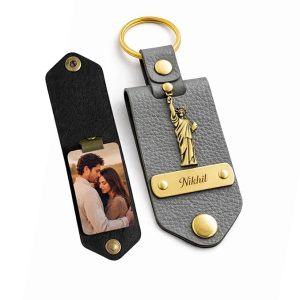 LEATHER PHOTO KEYCHAIN GREY