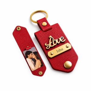 LEATHER PHOTO KEYCHAIN RED