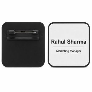 BADGE SQUARE METAL WITH PLASTIC BASE